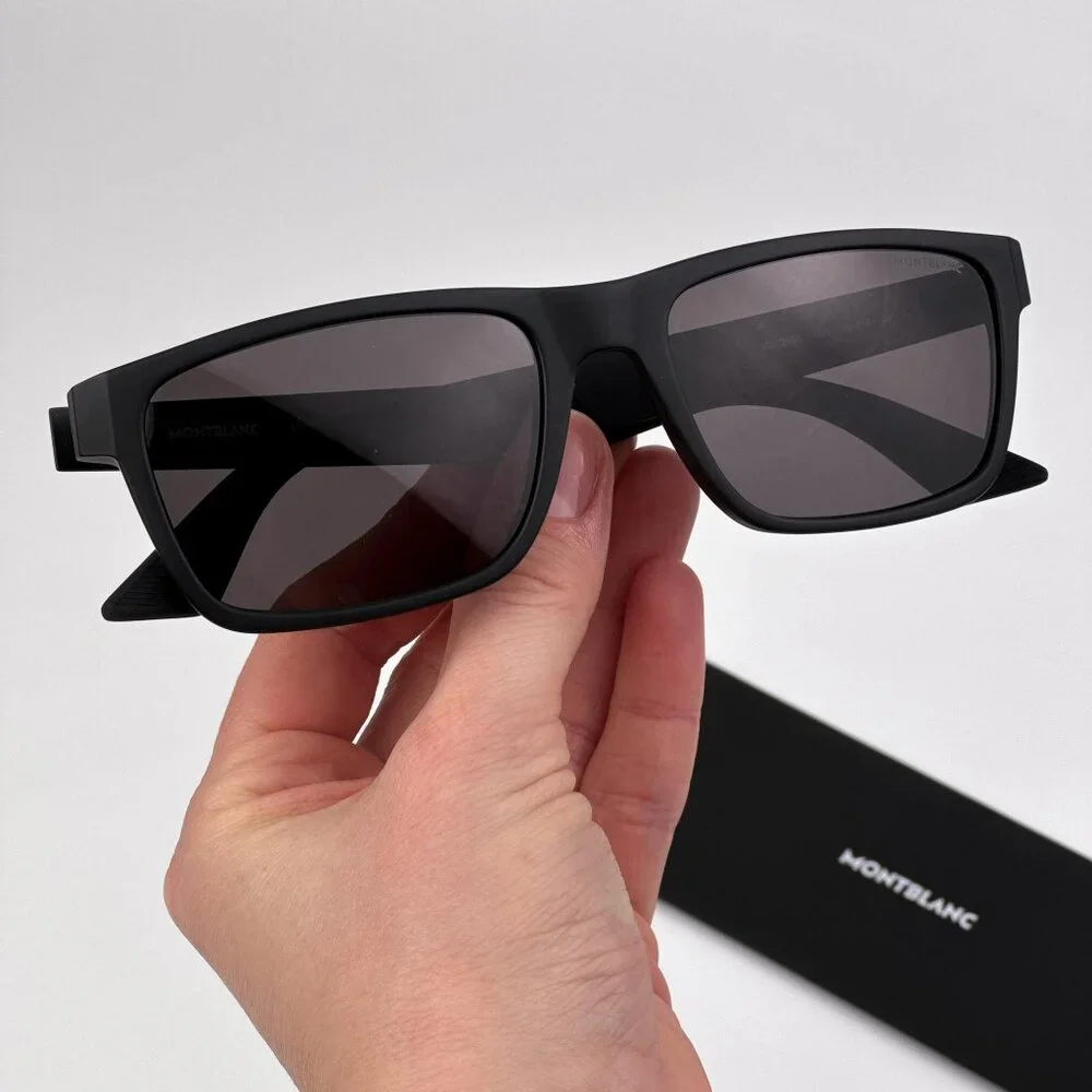Montblanc Men Sunglasses Matte Black Grey Rectangle Frame Grey | Model MB0299S